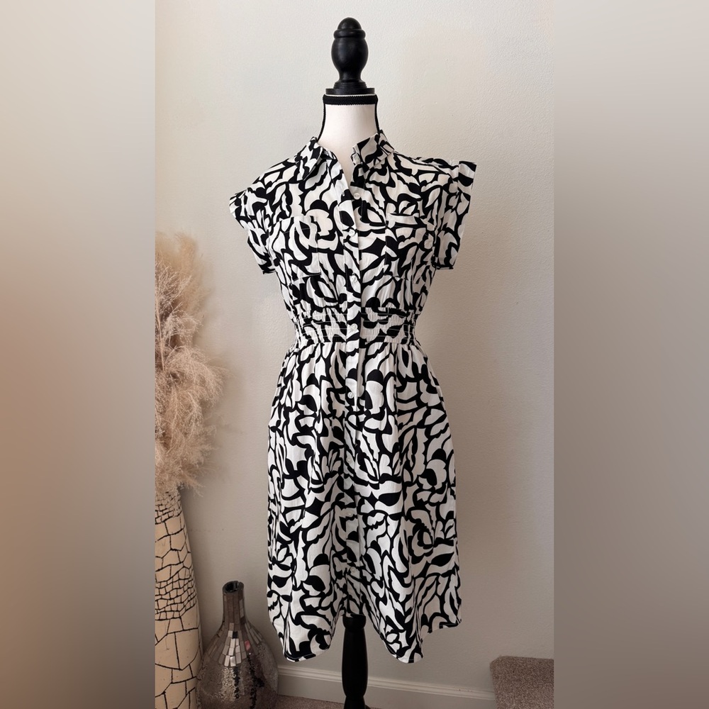 Monteau Black & White Printed Midi Dress - M
